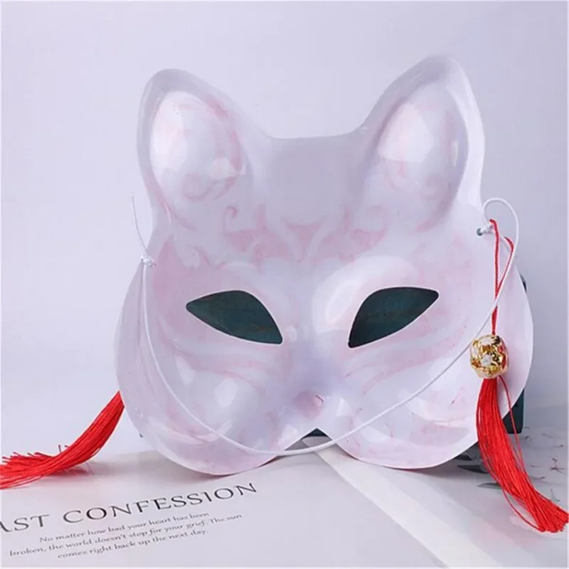 Party Show maschera volpe con nappe e campane Kitsune dipinte a mano mezza faccia regalo Cosplay di Halloween