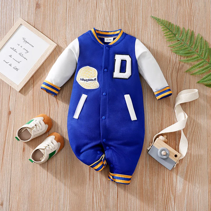 Newborn Baby Baseball Clothes 0 3 6 9 12 Months blue Boston Long Sleeve Footies Toddler Boy Clothes Kids Jumpsuit Pyjama Bebe