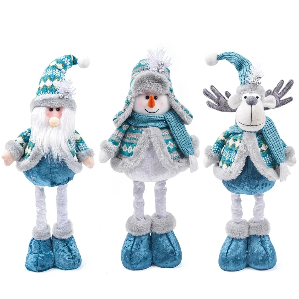 

Christmas Blue Fabric Telescopic Santa Claus Snowman Elk Christmas Doll Ornament For Home Decoration Festival Wedding