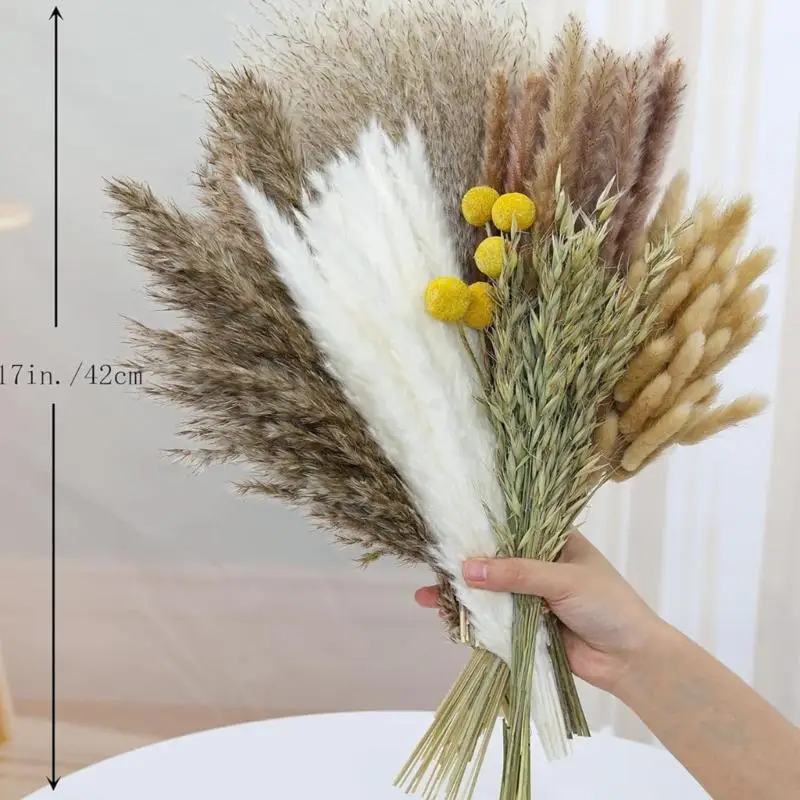 118 Chiếc Bó Hoa Khô Tự Nhiên Bohemian Trang Trí Đám Cưới Thủ Công Pampas Cỏ Sắp Xếp B03E