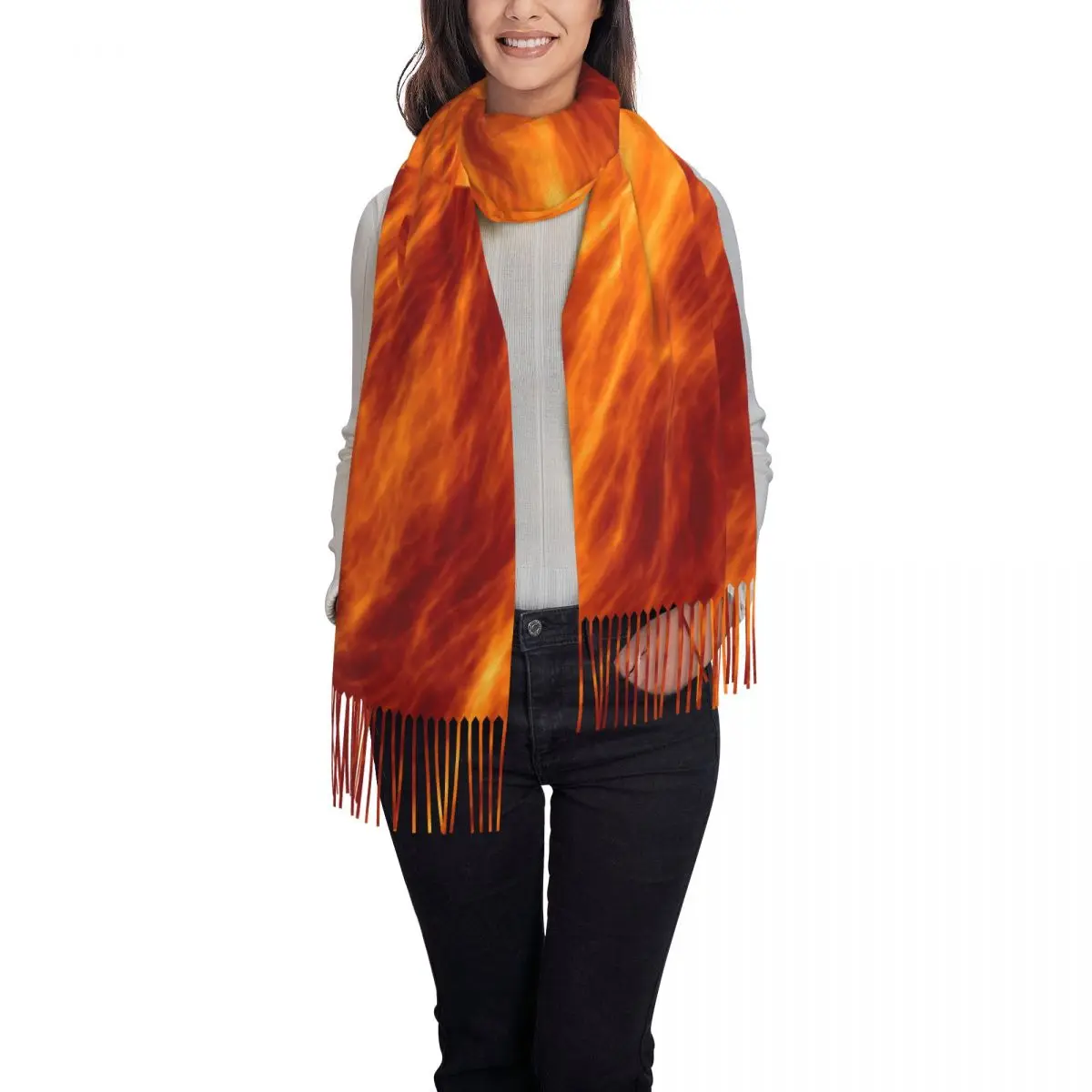 Womens Scarf Keep Warm Fire Storm Scarves Wraps with Long Tassel Abstract y2k Cool Shawls and Wrap Autumn New Design Foulard