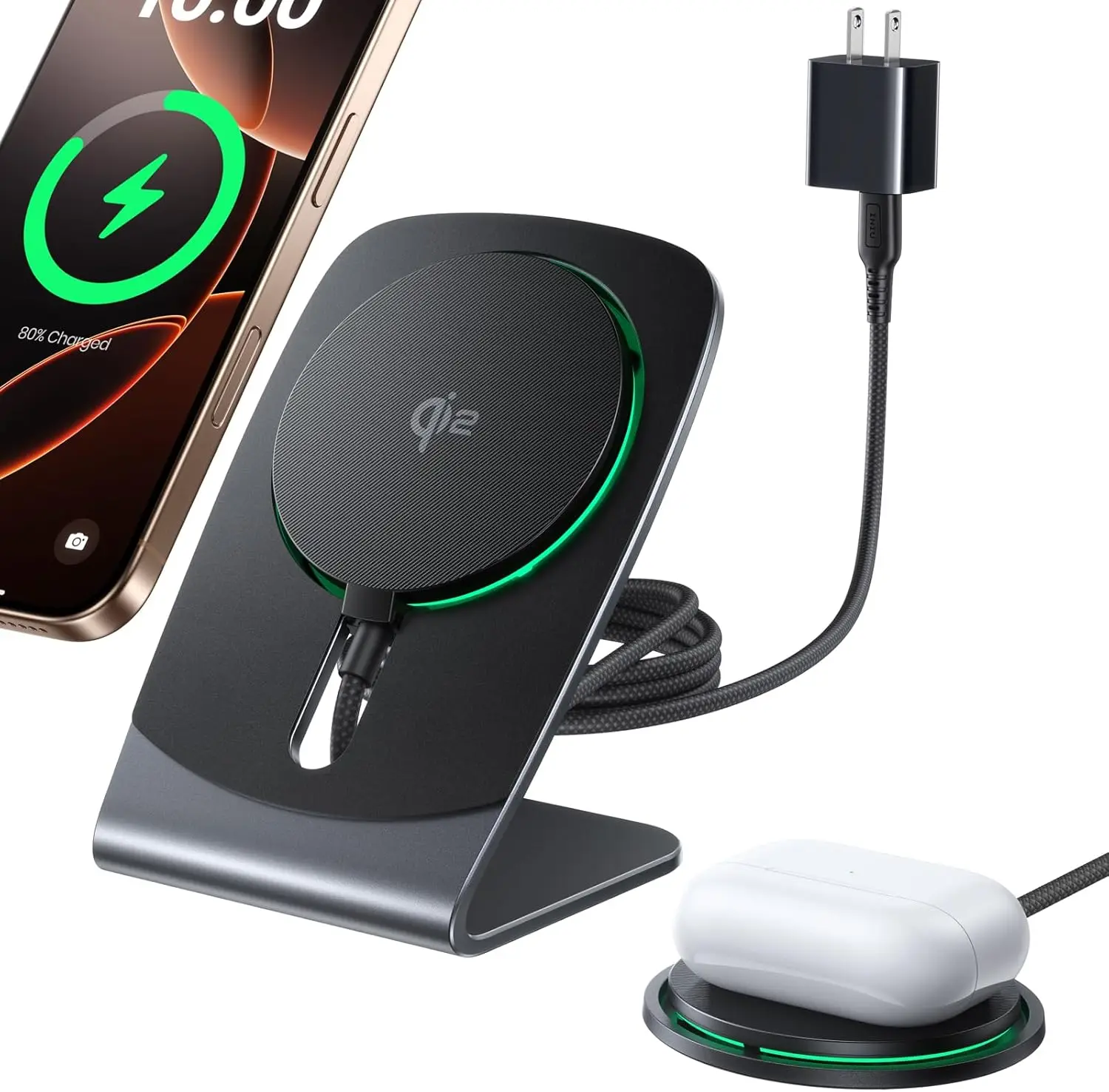 Magnetic Wireless Charger Pad Qi2 Certified 15W with Cooling Fan for iPhone 17/16/15/14/13/12 & AirPods 4/3/2 Pro