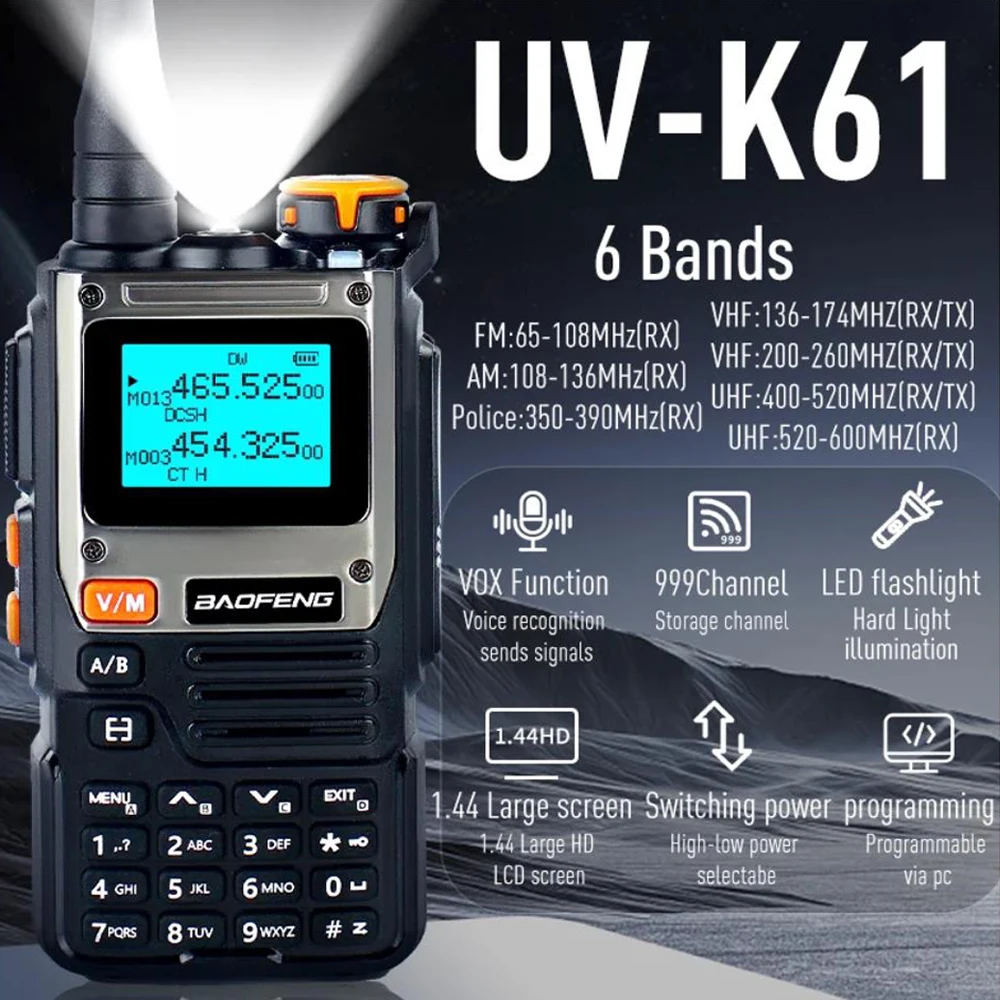 宝峰uv-k61無線機-マルチバンド-ワイヤレスコピー周波数-999ch-type-c-dtmf-長距離-noaa-uv-5r-uv-k6-k5-8-ハムラジオ