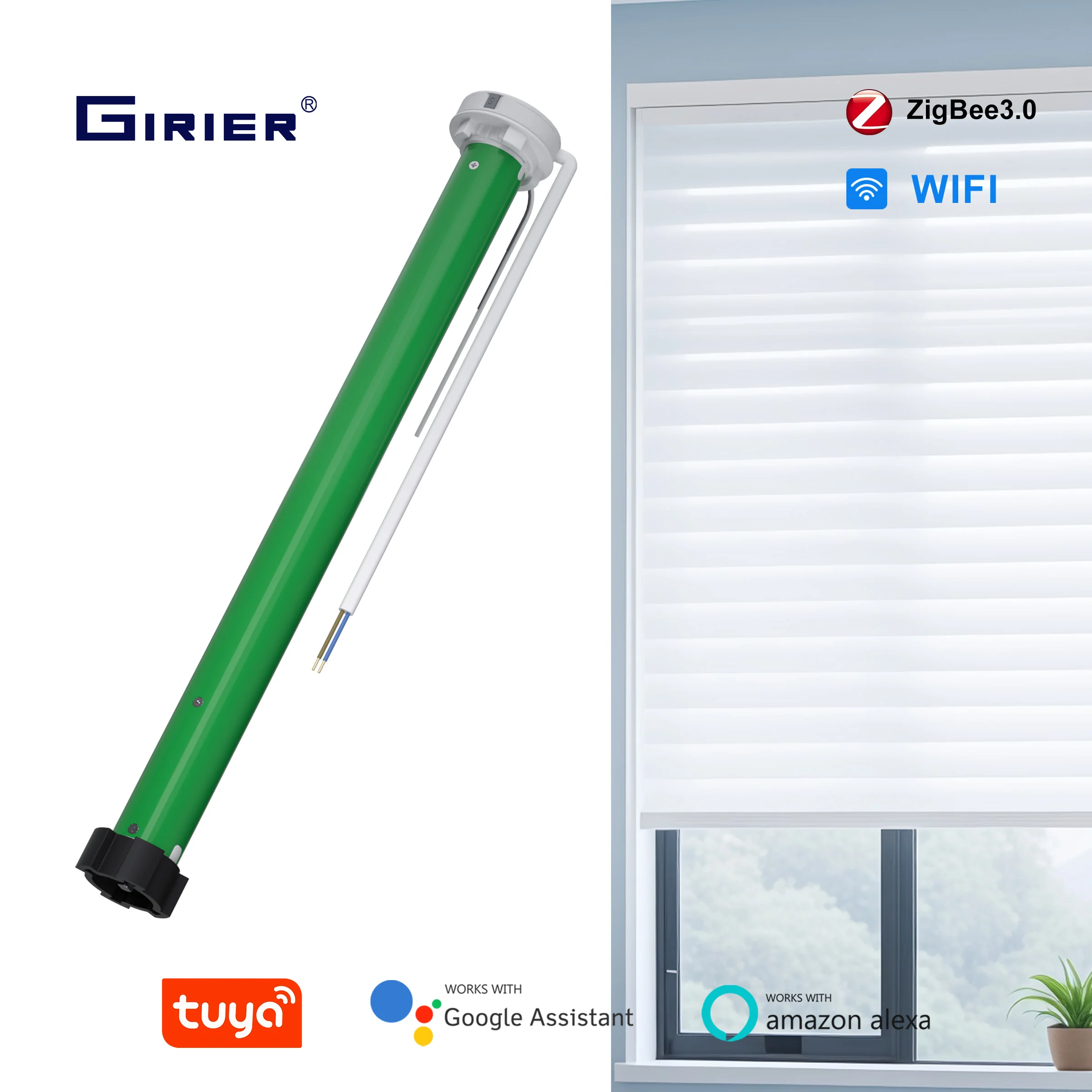 

GIRIER Tuya WiFi Трубчатый двигатель ZigBee Smart Curtain Motor с пультом дистанционного управления RF433 для трубных рольставней 38 мм Alexa Hey Google