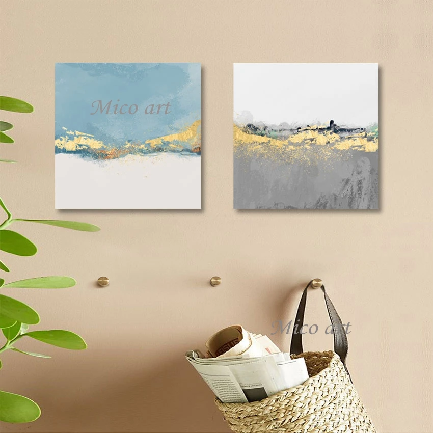 

Gold Foil Textured Wall Paintings, White Artwork, Simple 2PCS Frameless New Design Abstract Canvas Style Picture, Fashion Art