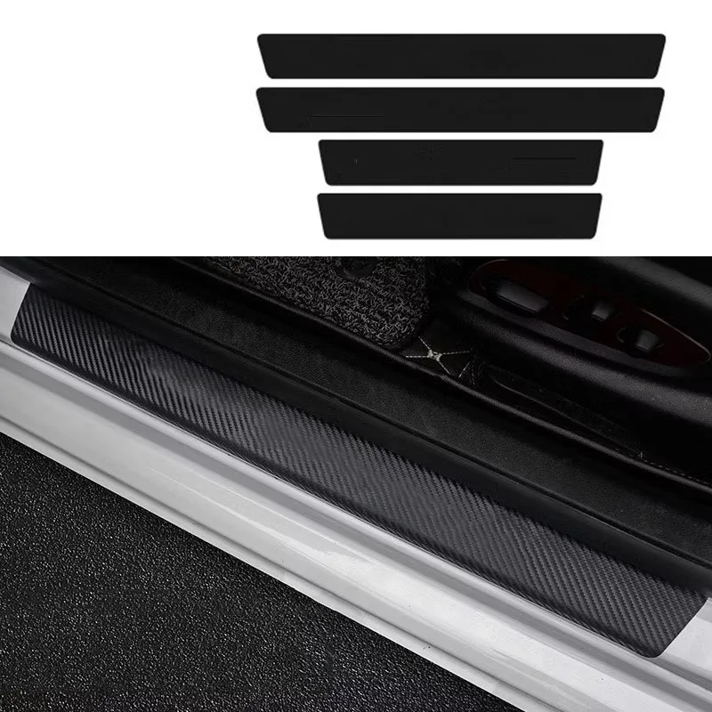 

4pcs Car Door Sill Protector Stickers Carbon Fiber Car Threshold Sticker Auto Decal Trim Scratch Scratch Sticker Car Accessories