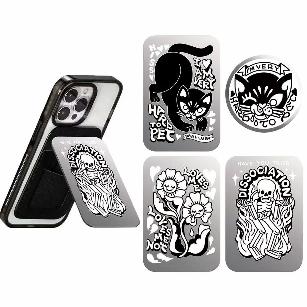 Skeleton Mad Cat  Magnetic Phone Stand Card Holder for IPhone 13 14 15 16 17 Pro Max Case