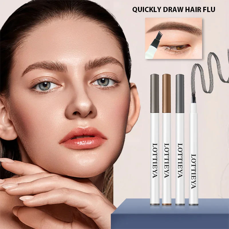 LOTTIEYA 4 Fork Tattoo Liquid Eyebrow Pen Waterproof Quick Drying Long Lasting Wild Brow Pencil Eyebrow Stencil Makeup Cosmetics