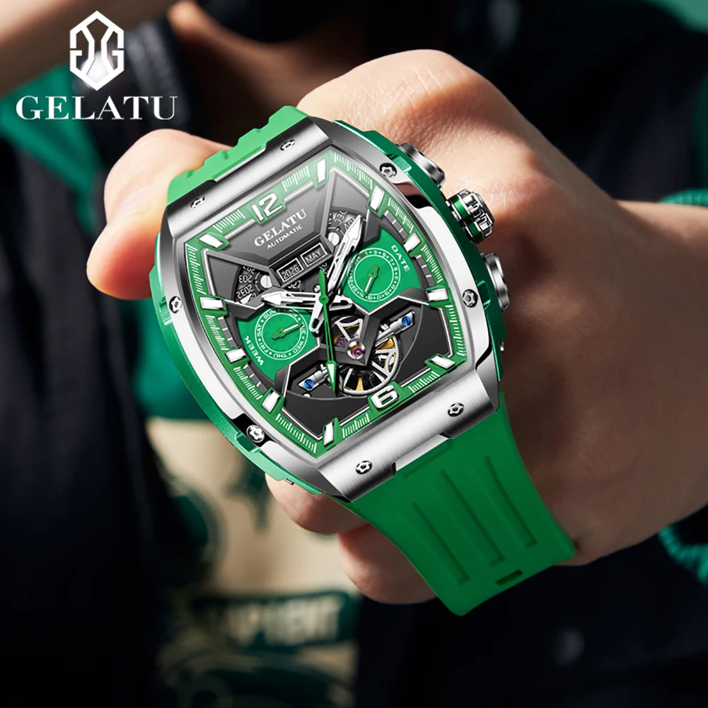 GELATU Luxury Top Brand Multifunction Tourbillon Men's Watch High Quality Automatic Mechanical Watch Sapphire Reloj Hombre