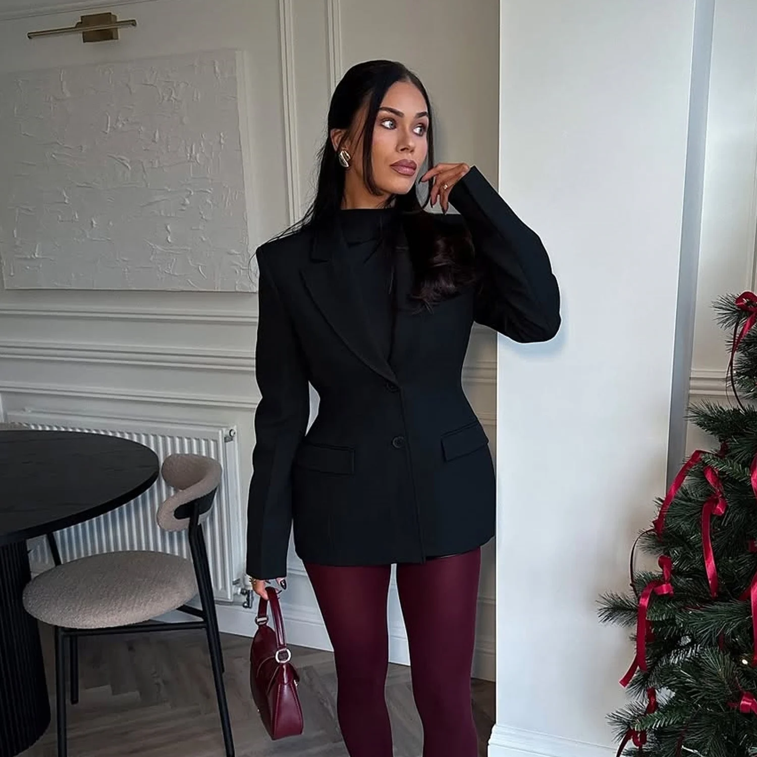 PB&ZA dames 2024 herfst- en winternieuw colbert met revers- en schoudervullingen, korte jas met enkele rij knopen voor woon-werkverkeer