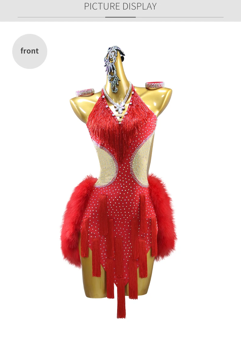 2026 Mädchen Sport-Tanzkostüm Latein-Federkleid Damenrock Party-Ballkleidung Samba Fransen-Kostüm Abschlussball-Tanzkleidung – Detail 7