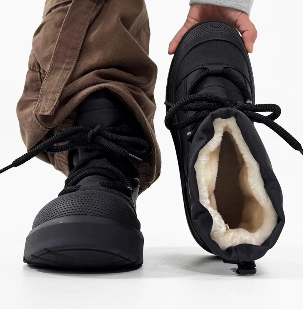 

Зимние мужские лаконичные однотонные теплые толстые повседневные зимние ботинки, модные универсальные плюшевые удобные нескользящие хлопковые ботинки на массивном каблуке