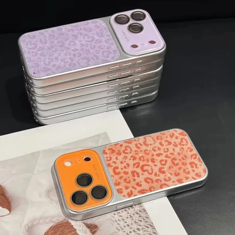 Luxury Glitter Heart Leopard Print Crystal Lens Protect Case For iPhone 17 16 15 14 13 18 Pro Max Instantly Change Matte Cover view 5