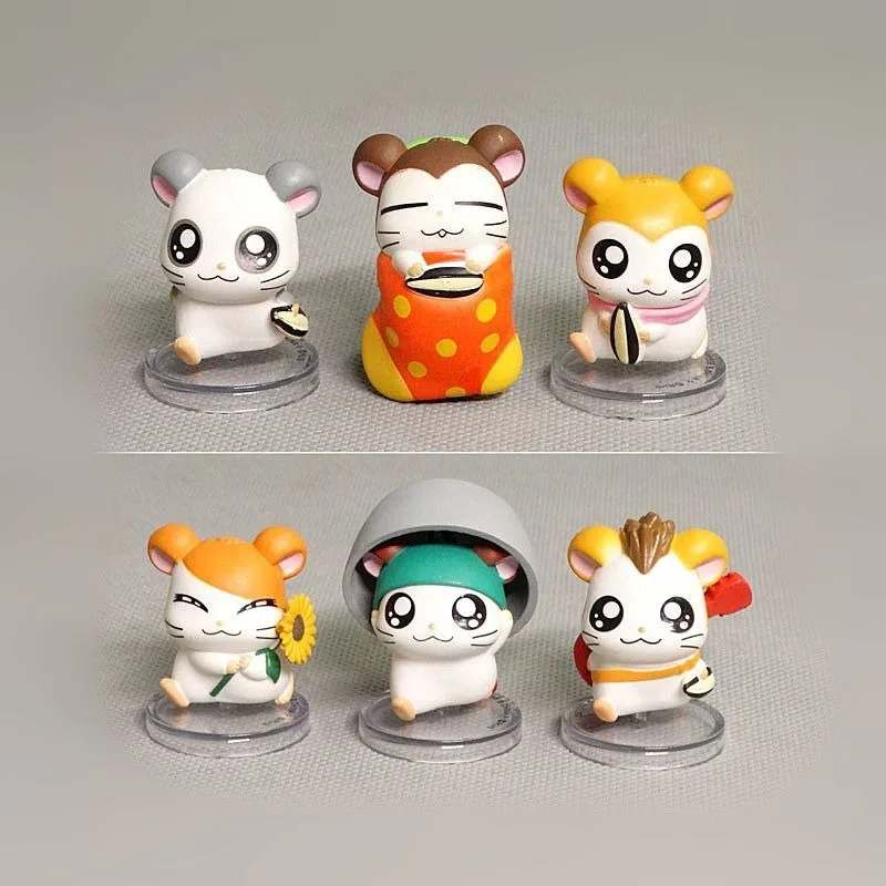 Pvc Action Figure Doll Ornaments For Children Toy Cute Cartoon Hamtaro Figures Anime Hamster Line Up Eat Melon Seeds Gashapon