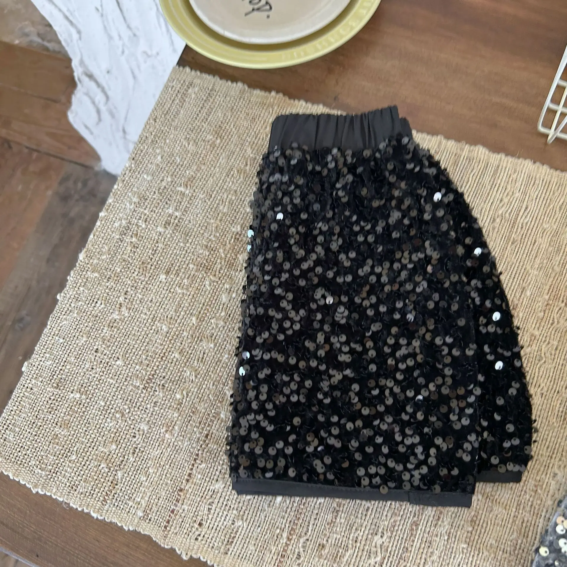 Girls Fashion Sequin Skirt 2023 New Autumn Winter Fashionable Skinny A-line Princess Casual Simple Sweet Girls Solid Color Skirt