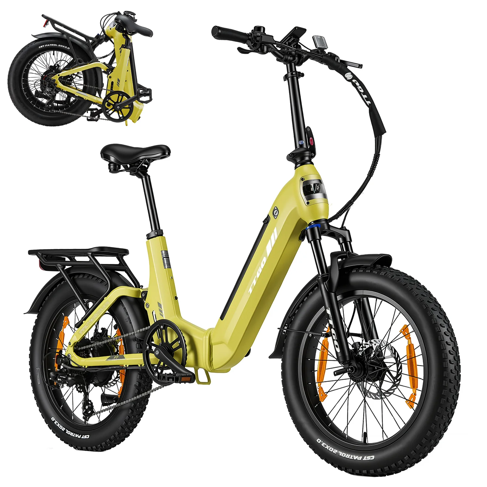 Vélo électrique pliable TTGO, pneus larges 20 "×3.0", 48V 15Ah 250W, capteur de couple 70NM, 7 vitesses, frein à disque hydraulique, vélo électrique CE EN15194 pour homme