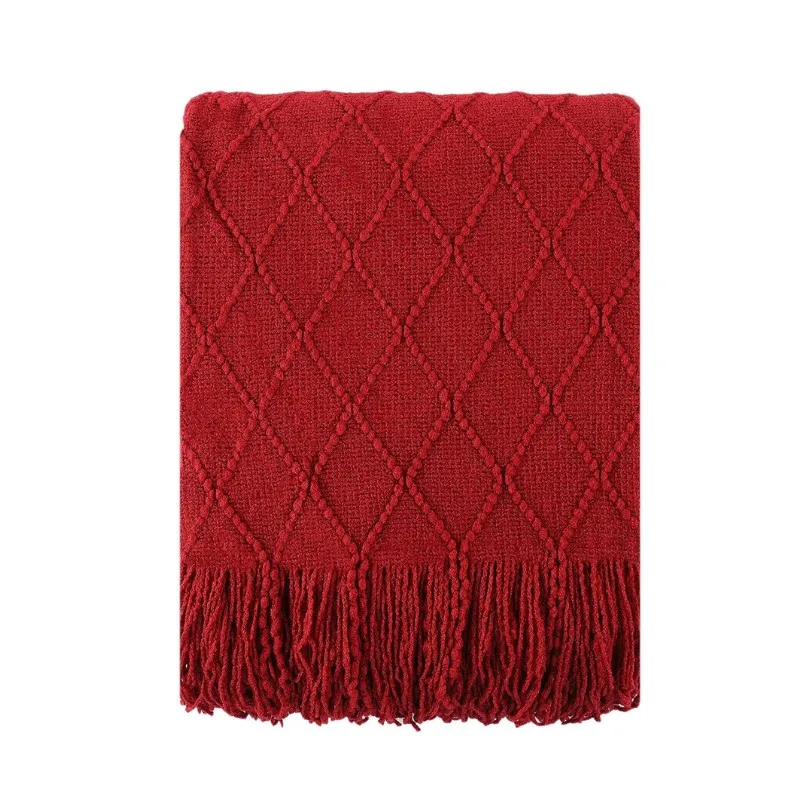 

Inyahome Christmas Decor Red Throw Blanket with Fringe Geometric Bed Burgundy Throw Winter Decorative Large Throw for Couch Sofa