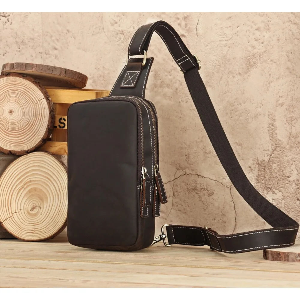 Męska torba na ramię w stylu retro, premium, casual, skórzana, prosta, wysokiej jakości, torba na klatkę piersiową, przenośna, podróżna, retro, duża.