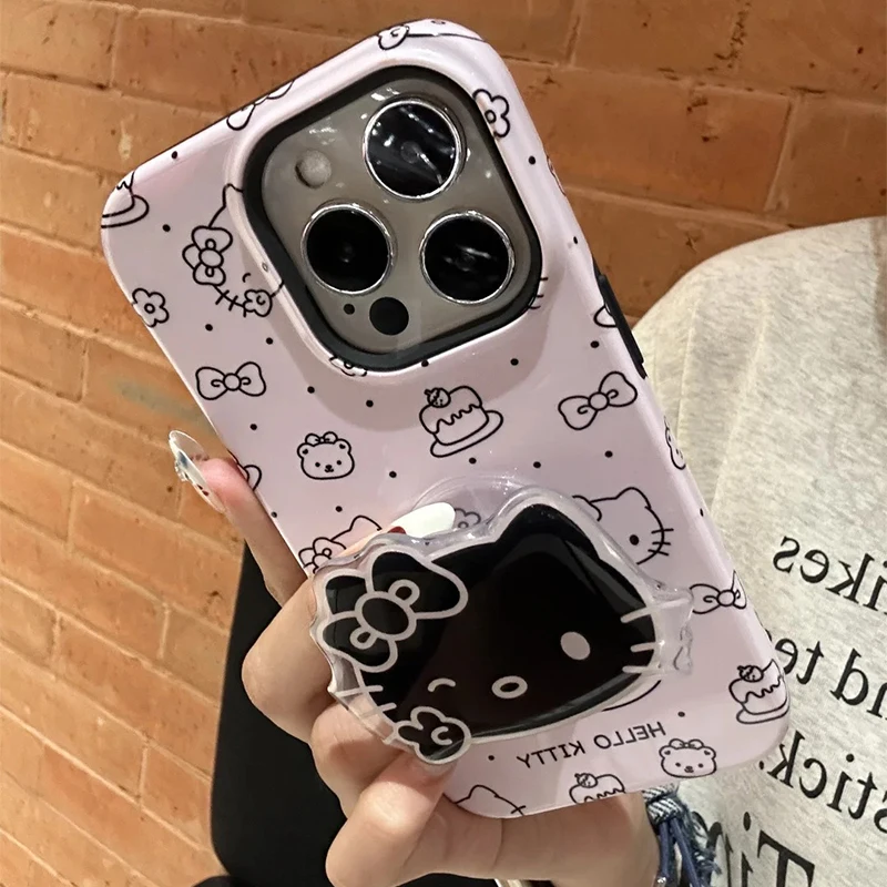 Hello Kitty Pink Case with Stand Cute Kawaii Phone Case Hello Kitty iPhone Case Cute Cartoon Anti-drop For iPhone 15,14,13,12