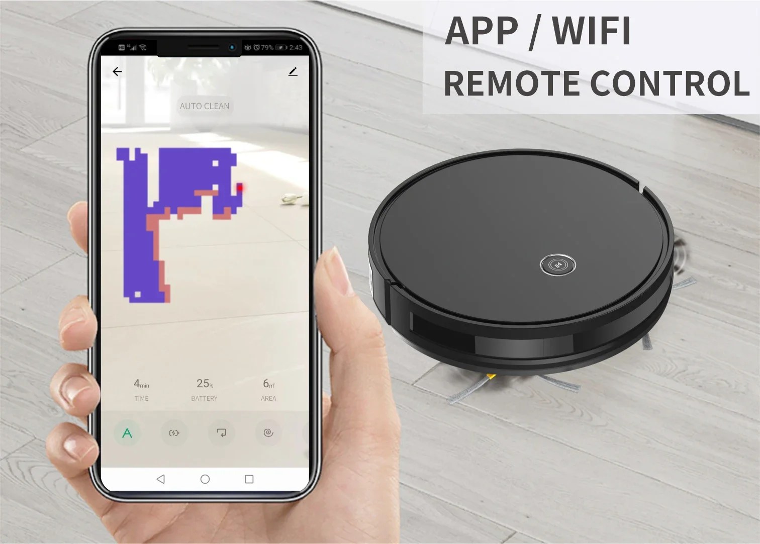 Robot aspirador inteligente con conexión WIFI, mapa de aplicación, construcción