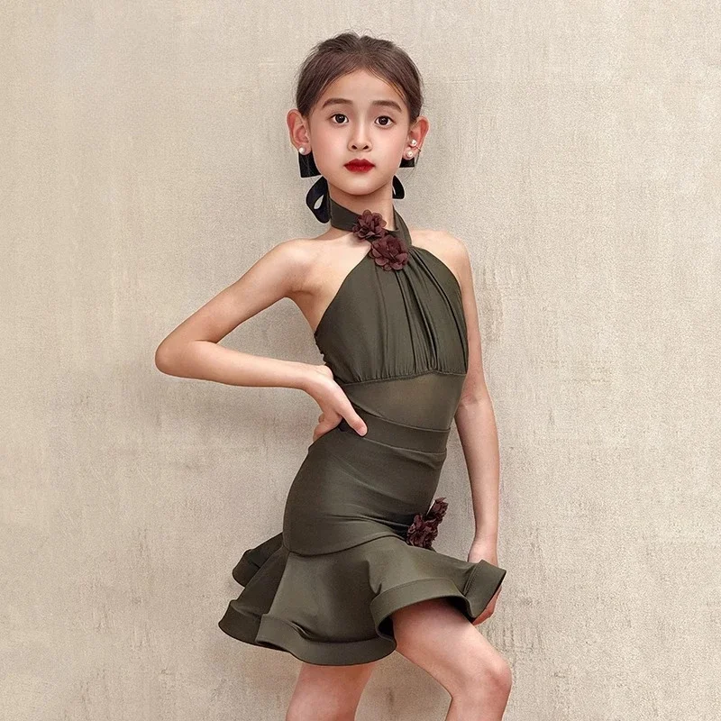 

Тренировочный костюм для латинских танцев, новый детский костюм для выступлений для девочек, платье для латинских танцев 2025 г.