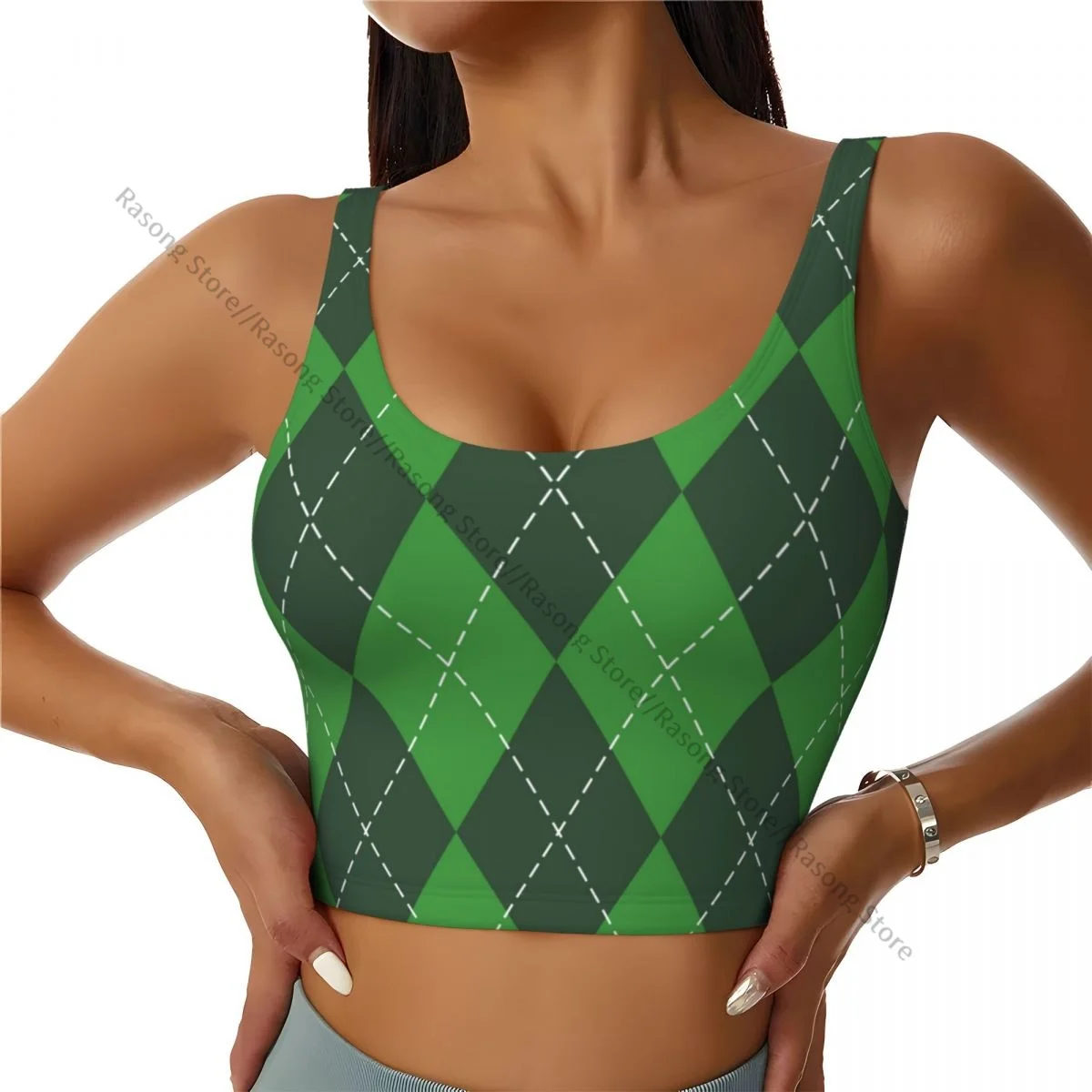 Yoga Vest Women Gym Sports Crop Tops Argyle Plaid Streetwear Workout Breathable Tank Top Female