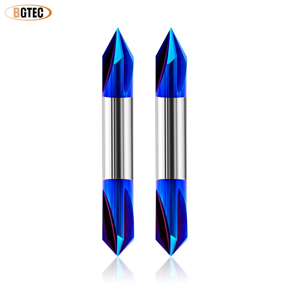 

BGTEC CNC Router Bits Set, 1/4" Shank Double Flute V Grooving Cutter with Blue Nano Coating for PlyWood Acrylic ChipBoard
