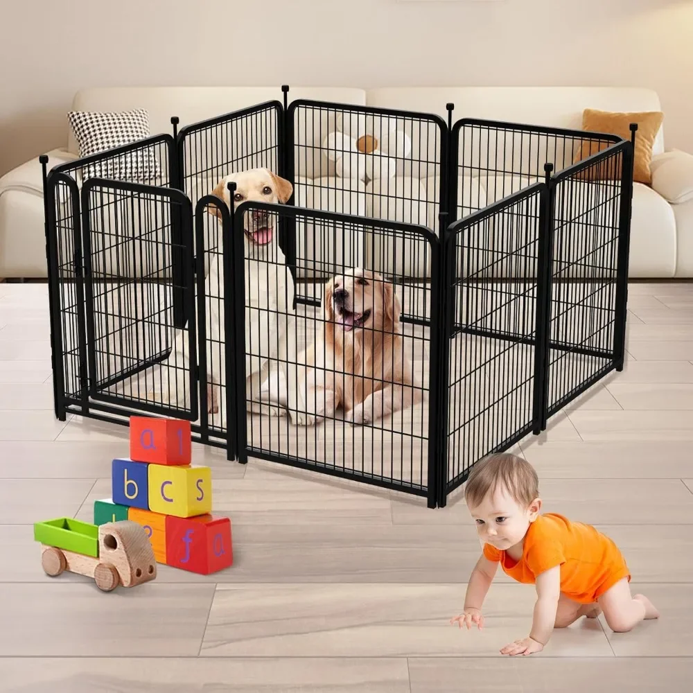Dog Playpen 48 Inch(H) 8 Panels Total 17.7 Ft(L) Dog Fence Outdoor for Yard. Wide Door Low Threshold