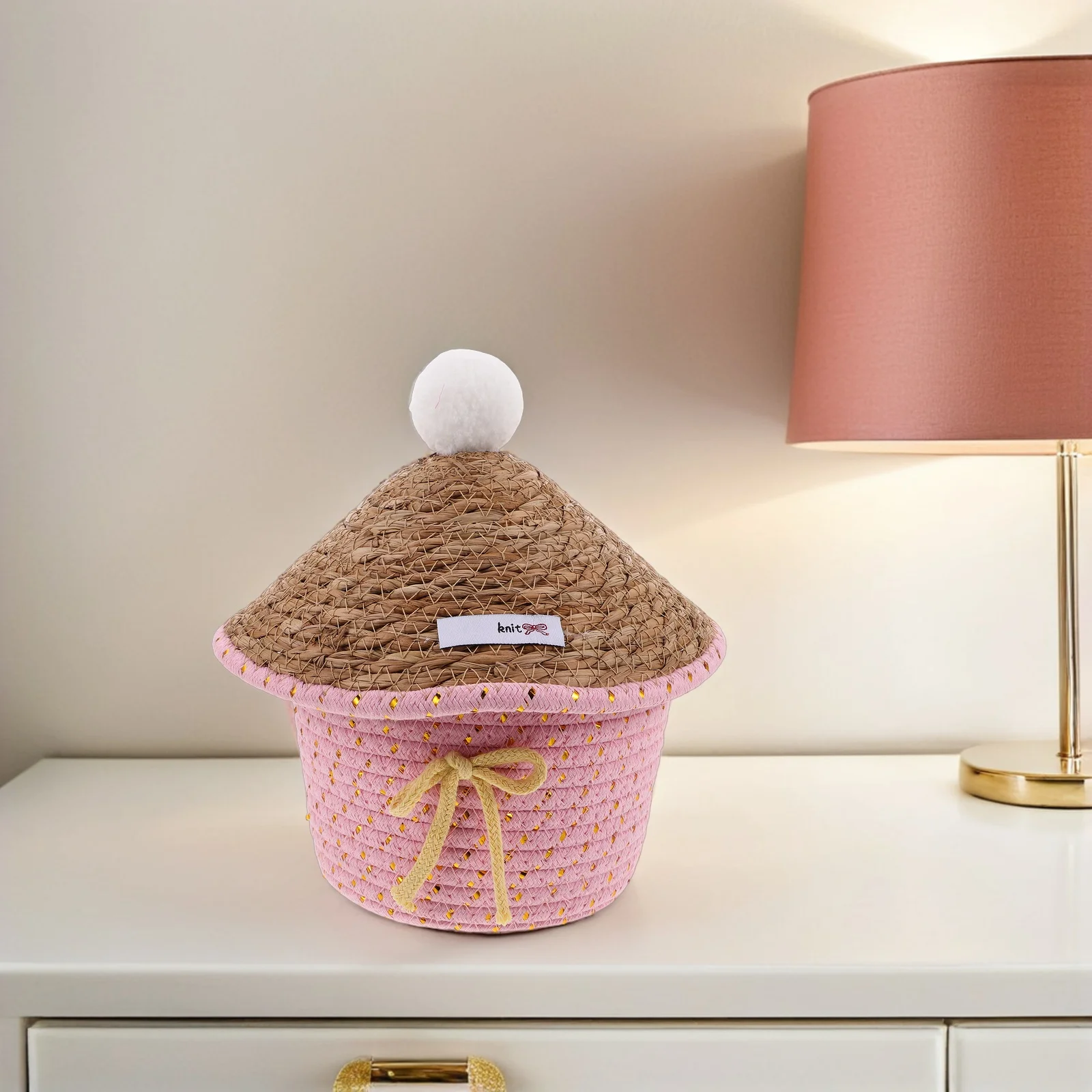 

Braided Jewelry Storage Box Cotton Rope Woven Basket with Lid Desktop Organizer for Rings Earrings Keys Small Space Saver