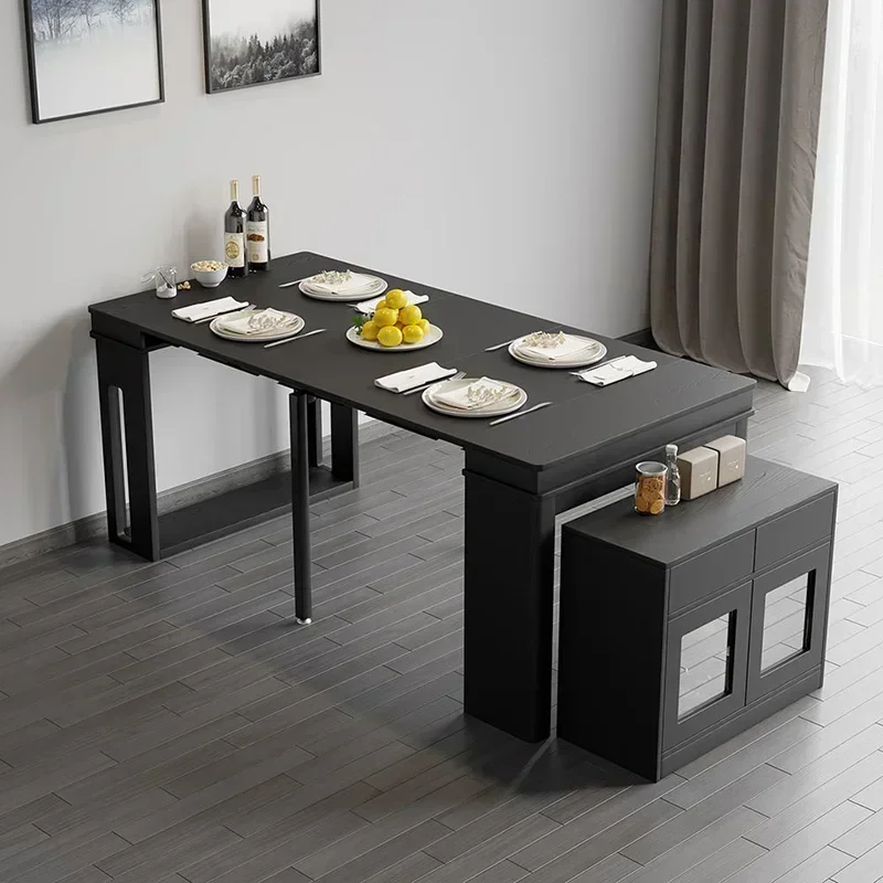 Modern Extendable Dining Table Kitchen Black Rectangle Sideboard Mesa Living Room Extensible Comedor With Storage Drawers Modern