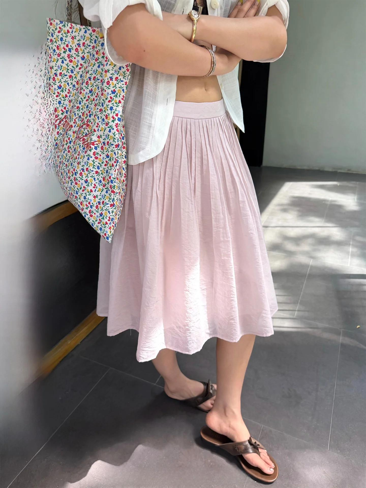 

Ranwear Casual Pure Color Double Layer A-Line Skirt with Pleats Loose Fit mid Waist Cotton Blend Daily Wear Youth Skirt