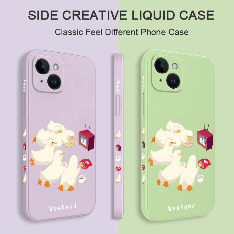 Party Ducklings Phone Case For iPhone 16 15 14 13 12 11 Plus Pro Max Mini X XR Plus Liquid Silicone Cover