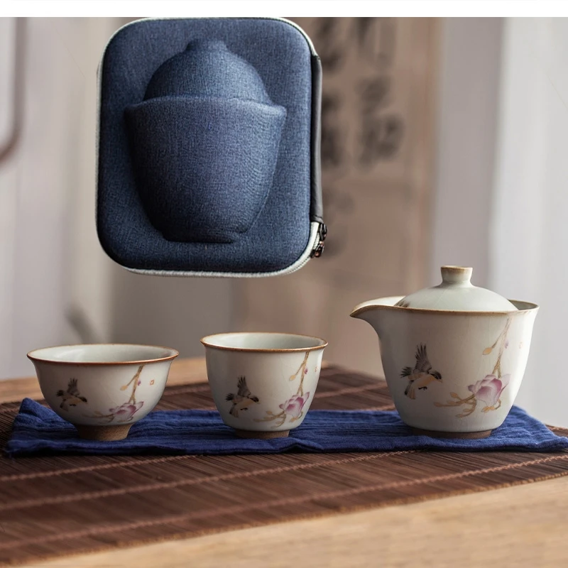 Nordic  Ceramic Kung Fu Tea Set One Pot Two Cups Modern Minimalist Portable Travel Cup with Tray Bag Storage Gift