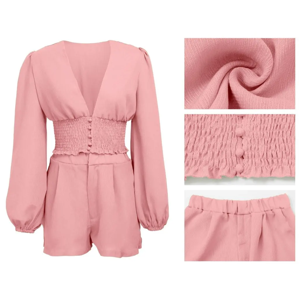 

Сексуальный модный однотонный костюм из двух предметов с v-образным вырезом для женщин SMR9573_1 Европа и Америка