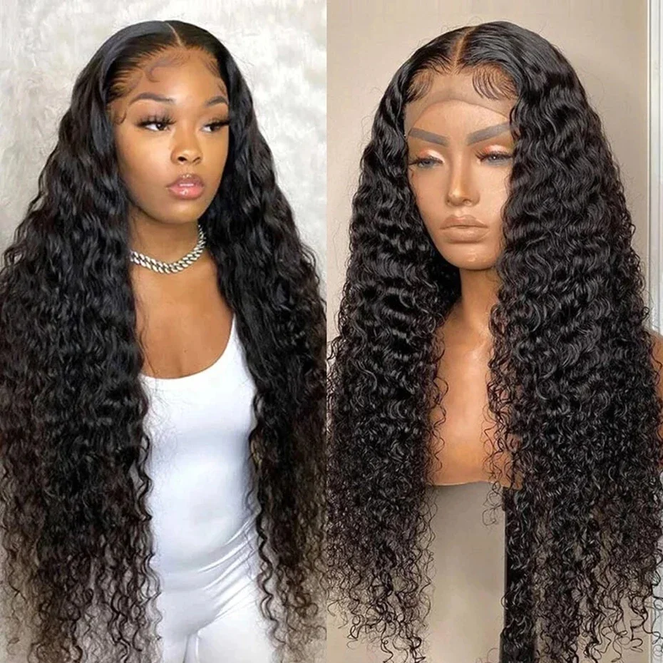 200% Density Deep Wave 13x4 13x6 Lace Front Human Hair Wig 4x4 Lace Closure Human Hair Wigs Preplucked Wig For Black Women Bling