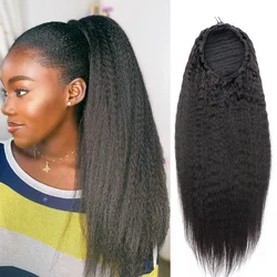 Drawstring Ponytail 100% Human Hair Kinky Straight Ponytail Remy Brazilian Hair Extensions Clip Ins Natural Color Ponytail