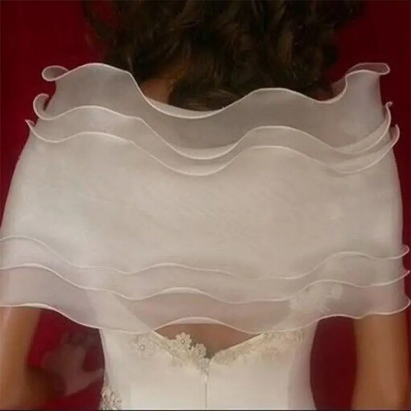 White Elegant Flower Multi Layer Tulle Shawl Wedding Wrap Bridal Short C