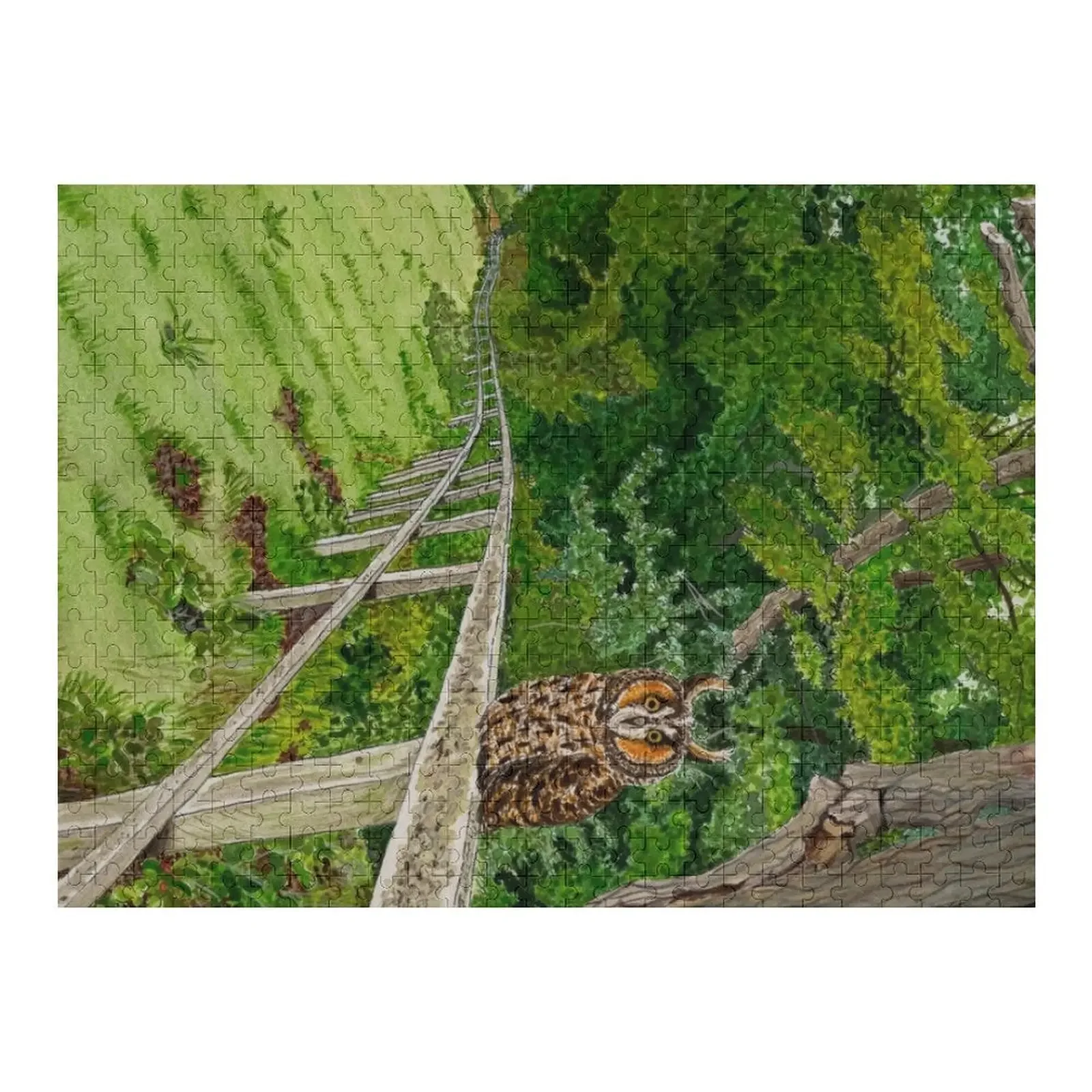 

Horned Owl Perched by Woods Cottagecore Watercolour Jigsaw Puzzle Wood Animals With Personalized Photo Puzzle