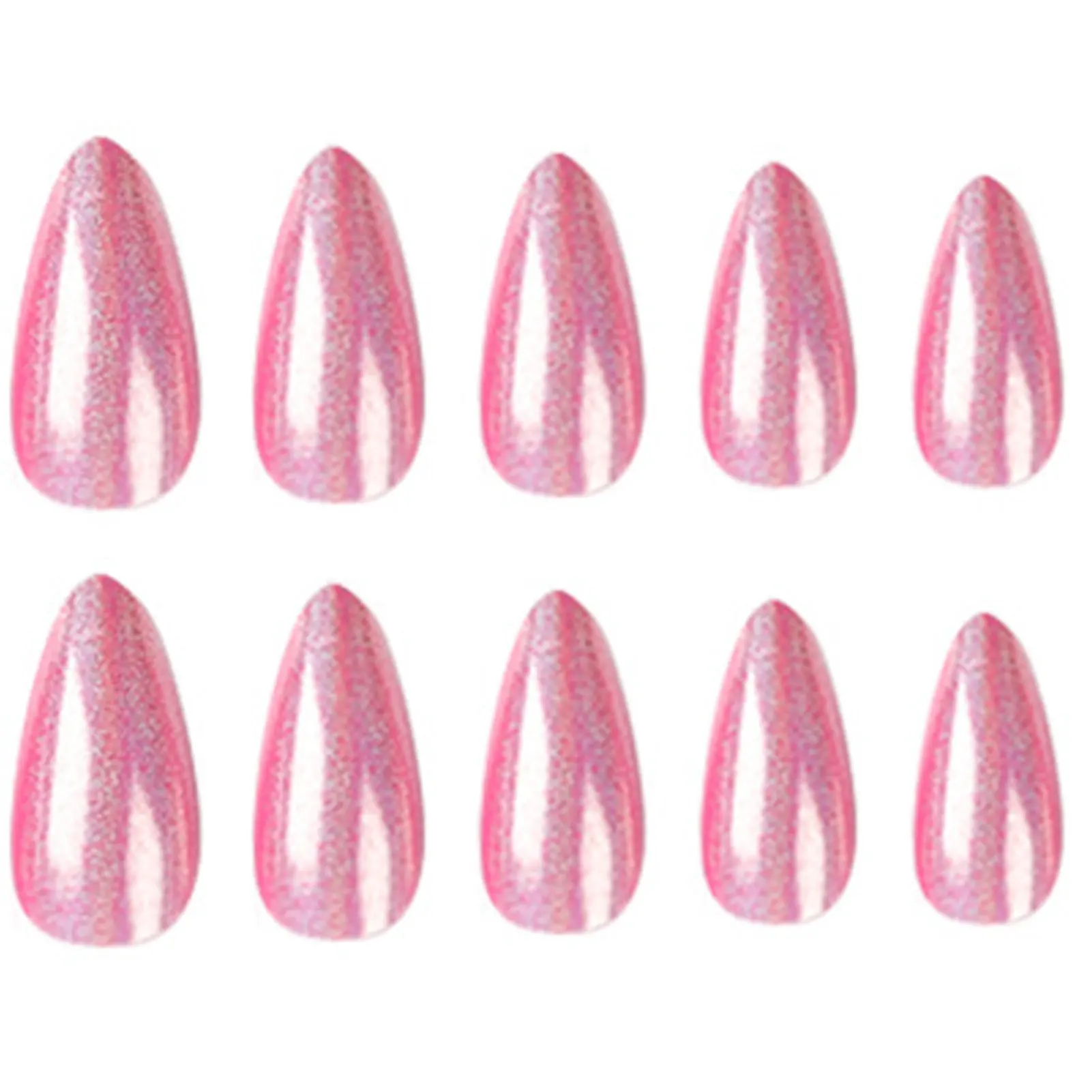 Pink Fake Nails with Shimmering Powder Ultrathin And Breathable Fake Nails Trendy Office Ladies Hand Decoration