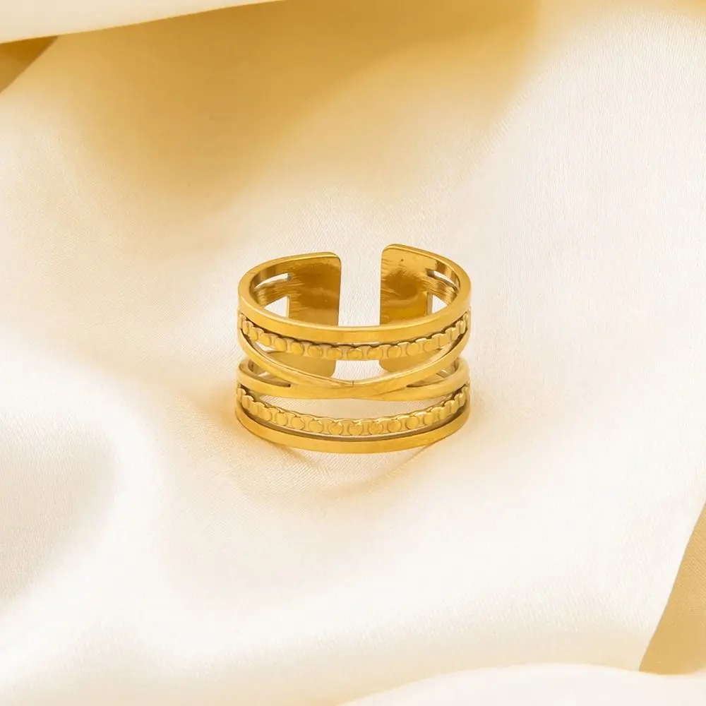 Creative Adjustable Multi Layered Ring Fastness Gold Irregular Ring Stainless Steel Open Women's Ring Gift