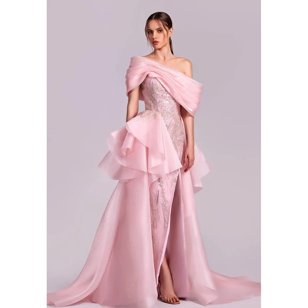 Elegant Off the Shoulder A-Line Slit Evening Dress New Fashion Female Floor Length Party Prom Gowns