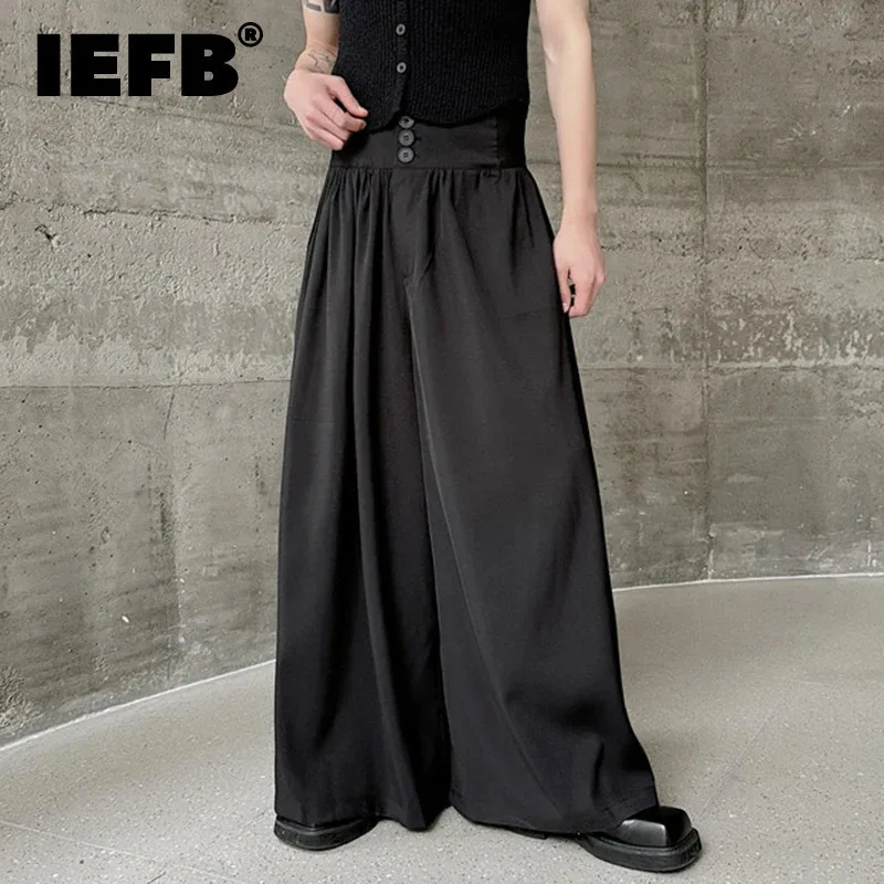 IEFB Dark Style Men Pants Casual Pleated Droop Solid Color Straight Wide Leg Loose Male Trousers New Autumn 2024 Menwear 9C7492