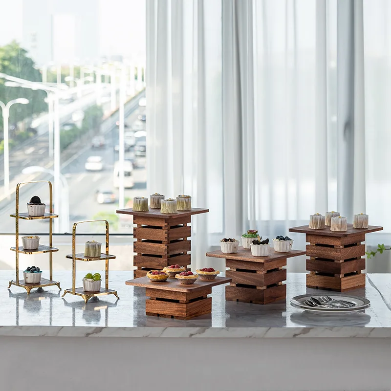 

High-end Dessert Table Display Rack Buffet Sushi Pastry Heart Rack Cake Plate Wooden Cold Meal Tea Break Set Table