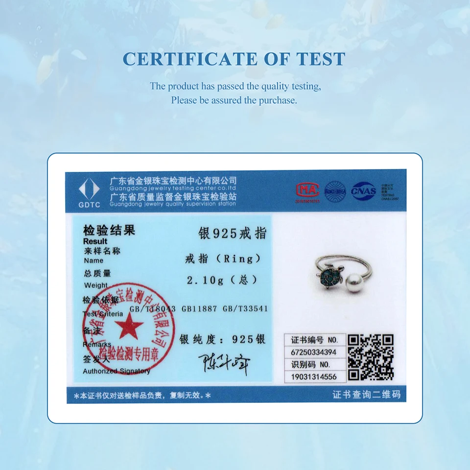 BAMOER Solid 925 Sterling Silver Turtle Pearl Ring Stacking Finger Ring, Cute Animals Adjustable Open Rings Birthday Gift