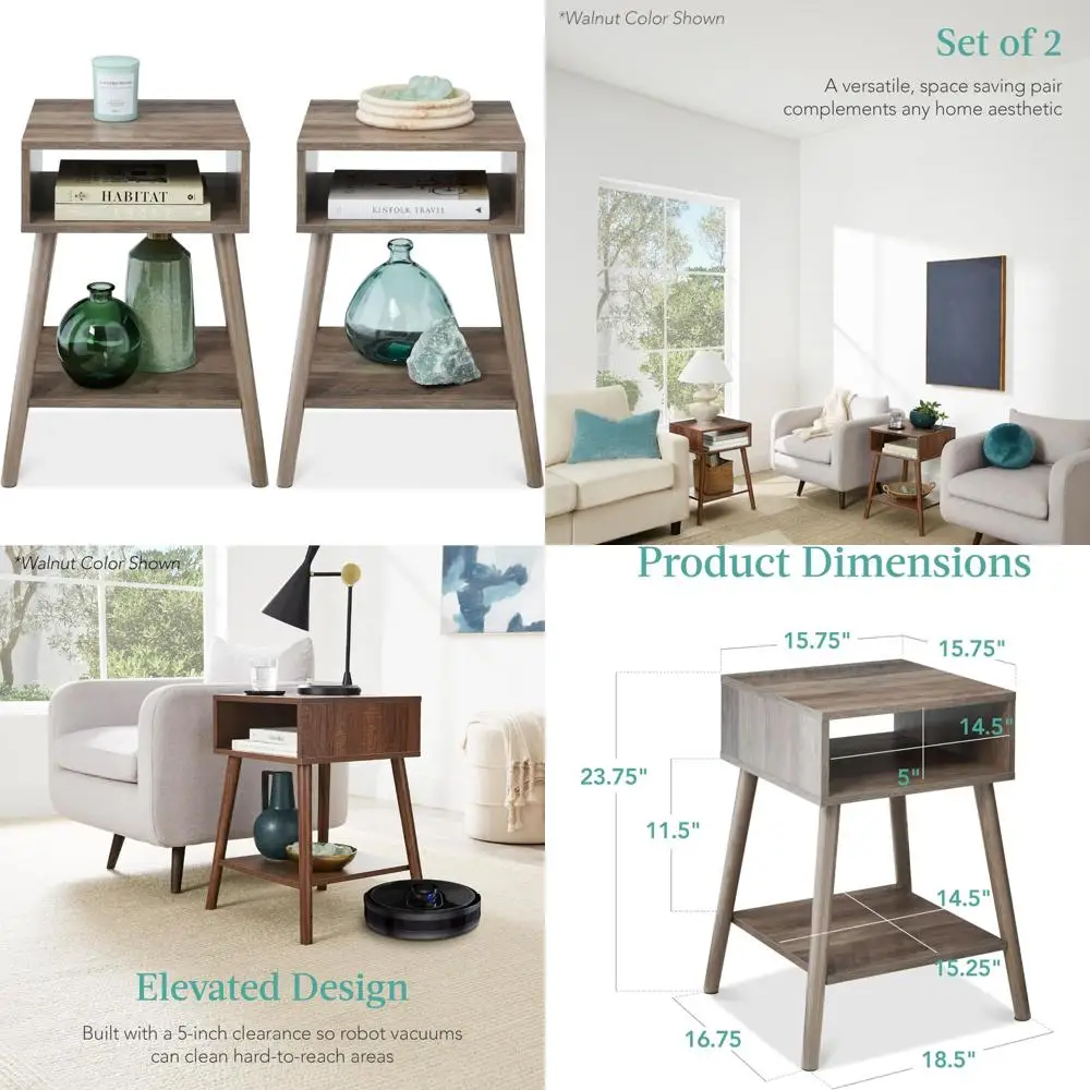 

Mid-Century Modern 2-Piece End Table Set, Stylish Living Room Accent Furniture, Space-Saving Side Tables