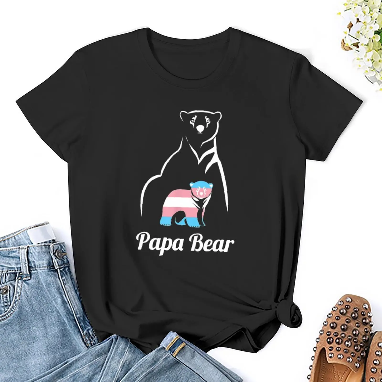 Papa Bear Transgender Dad Trans Child LGBT Trans Pride T-Shirt summer top summer clothes Women's tee shirt