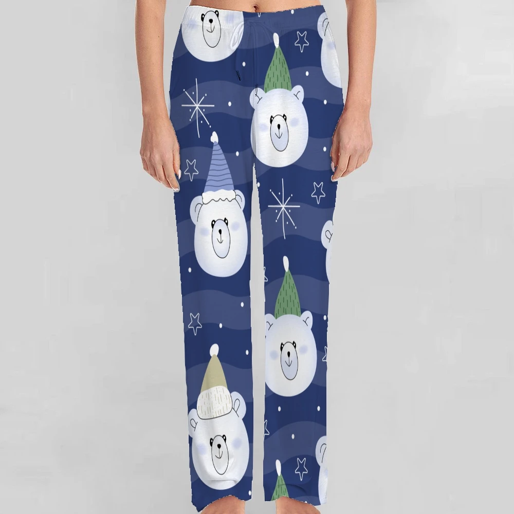 Unisex Polar Bears Pattern pijama calças, lounge calças, fundos com bolsos, cordão, bonito, super macio, sono, homens, mulheres