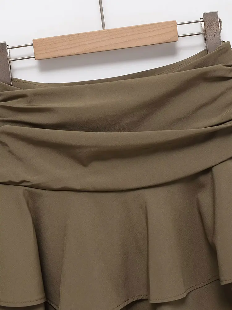 Nlzgmsj 2025 saias curtas decorativas com babados para mulheres elegantes casuais sólidos mini saias novas saias curtas femininas franzidas