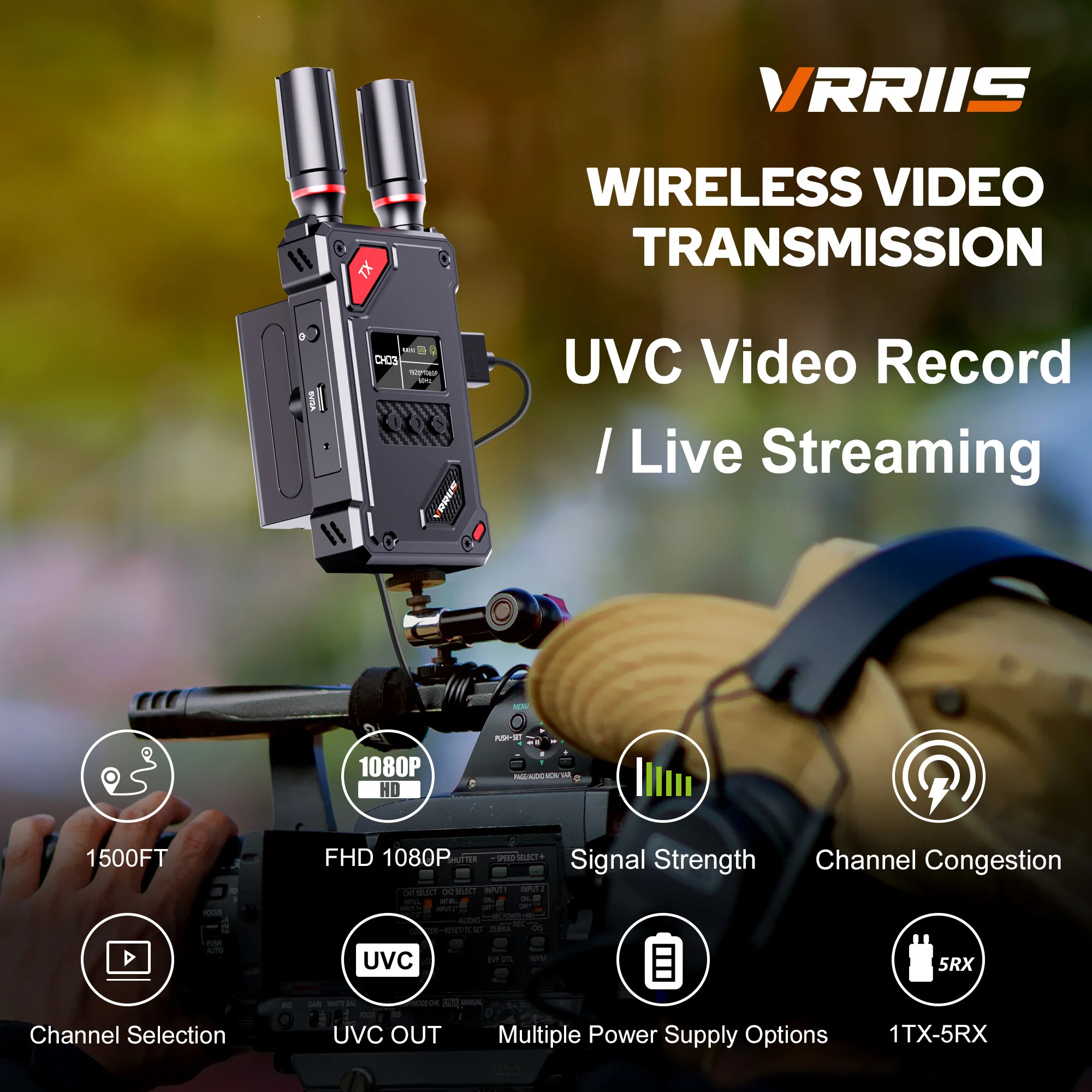 450m Wireless HDMI Video Transmitter Receiver Extender Support NP-F Battery Camera Live Streaming UVC Audio Video Record Capture