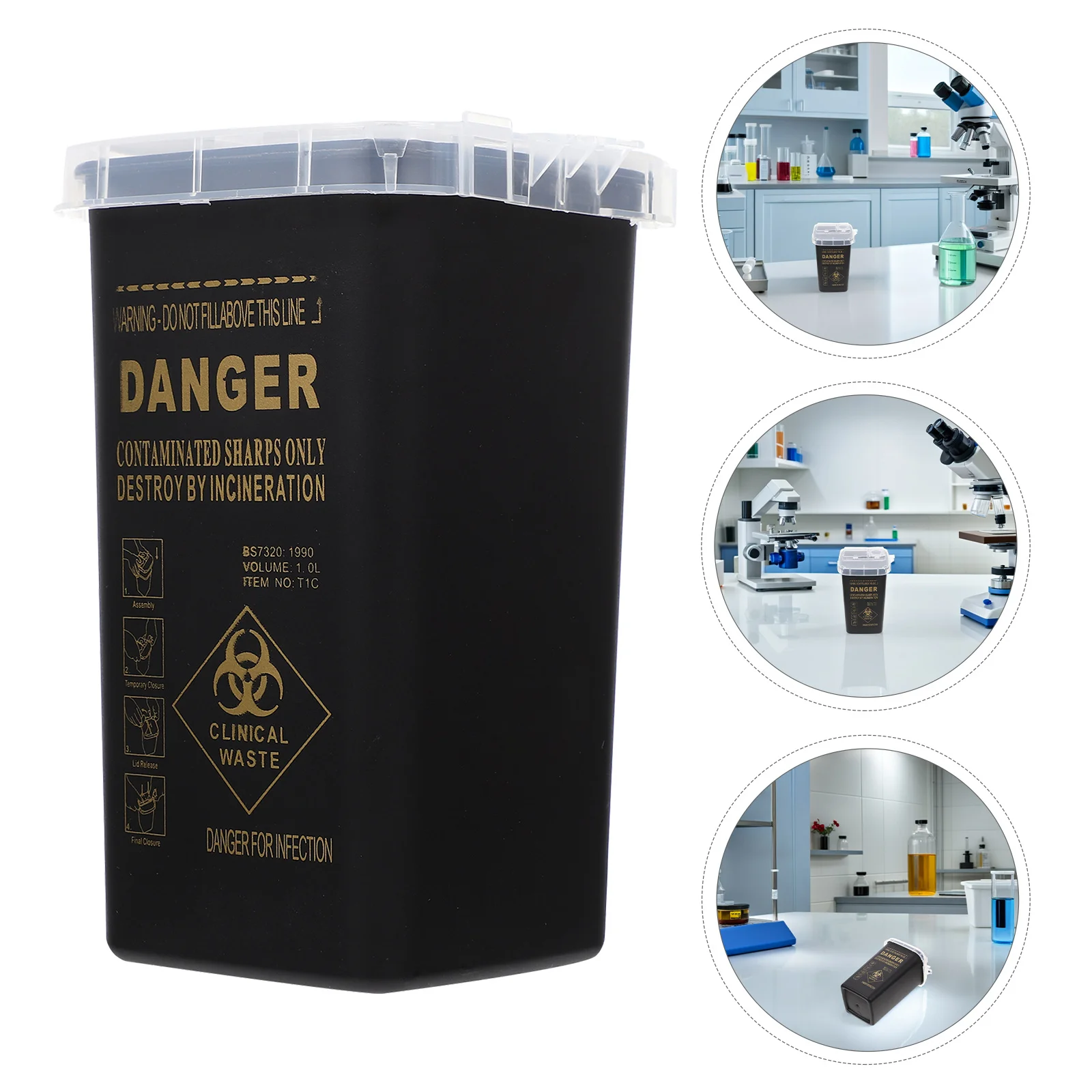 5 قطع من حاوية مجموعة الأدوات الحادة، صندوق أمان ذو سعة كبيرة، سهل التعرف على صندوق التخلص من السفر باللون الأسود #1